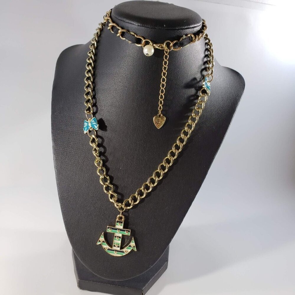 Betsey Johnson vintage nautical anchor long sweater necklace
